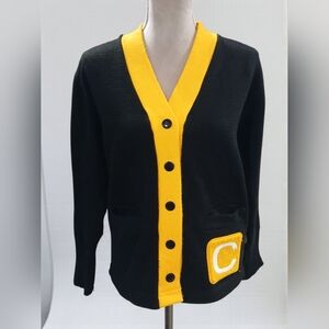Vintage C Letteman Initial Cardigan Black Orange Sweater Neff Womans Medium